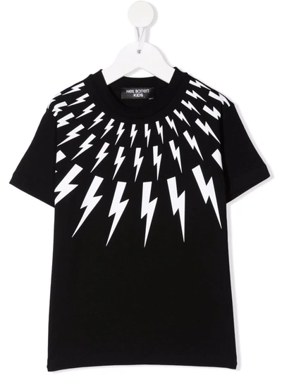 Neil Barrett Kids' Lightning Bolt-print Short-sleeve T-shirt In Black