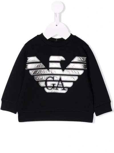 Emporio Armani Babies' Logo Crew-neck Sweatshirt In Blue