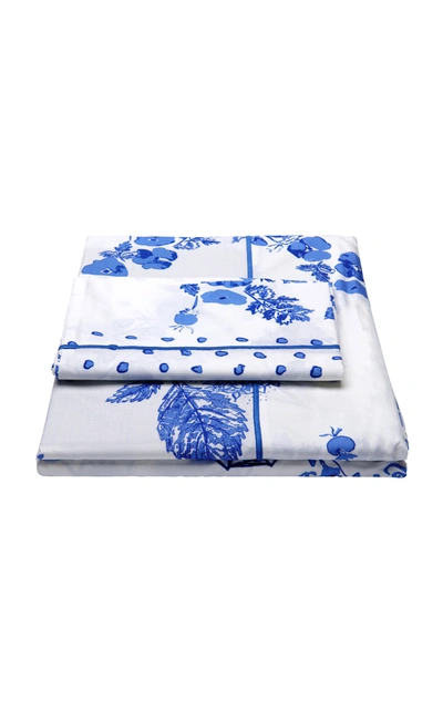 Janie Kruse Garnett King Bridge Street-printed Cotton Sheet Set In Blue