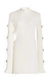 Mach&mach Mach And Mach Crystal Bow Long Sleeve Cutout Knit Minidress In White