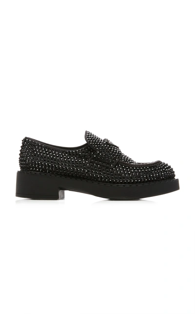 Prada Crystal-embellished Leather Loafers In Black