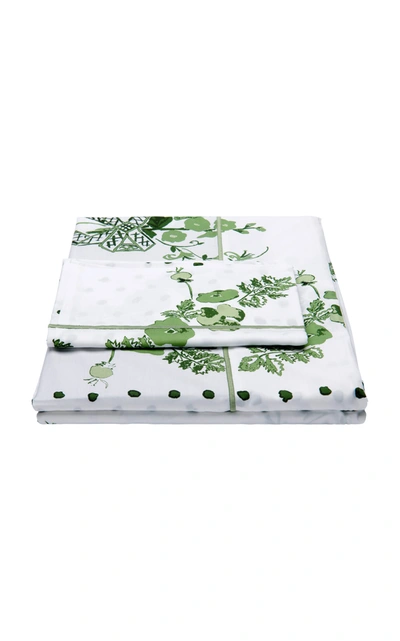 Janie Kruse Garnett King Bridge Street-printed Cotton Sheet Set In Green