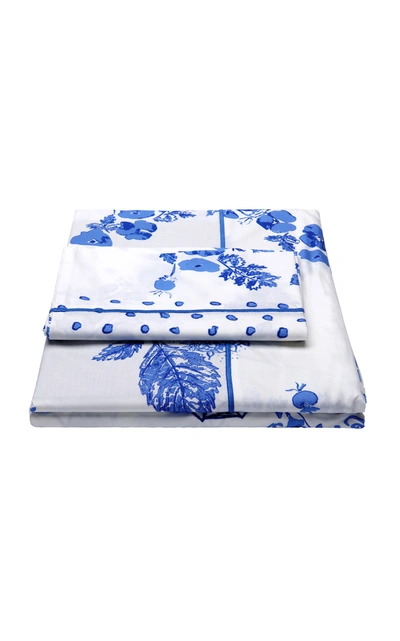 Janie Kruse Garnett Queen Bridge Street-printed Cotton Sheet Set In Blue