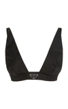 Prada V-neck Logo Plaque Bralette Top In Black