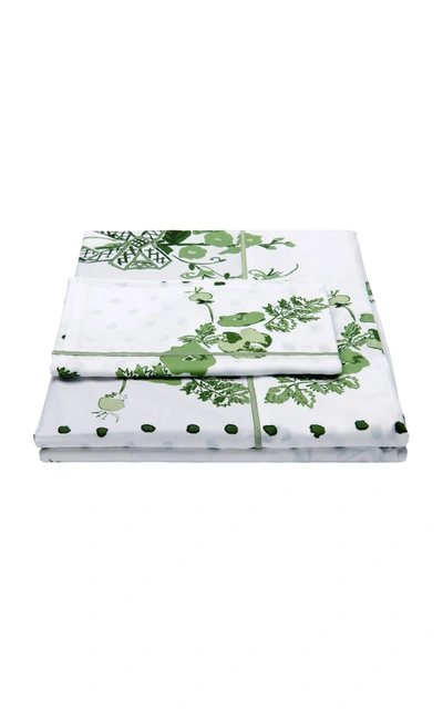 Janie Kruse Garnett Queen Bridge Street-printed Cotton Sheet Set In Green