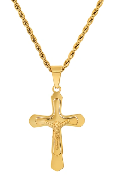Hmy Jewelry Stainless Steel Crucifix Pendant Necklace In Yellow