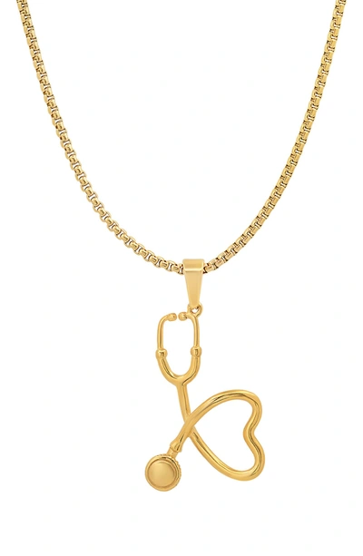 Hmy Jewelry 18k Gold Plated Stainless Steel Stethoscope Heart Pendant Necklace In Yellow