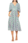 Alexia Admor August Draped Midi Fit & Flare Dress In Green Daisies