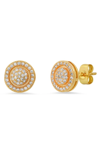Hmy Jewelry Stainless Steel Round Pave Simulated Diamond Stud Earrings In Yellow