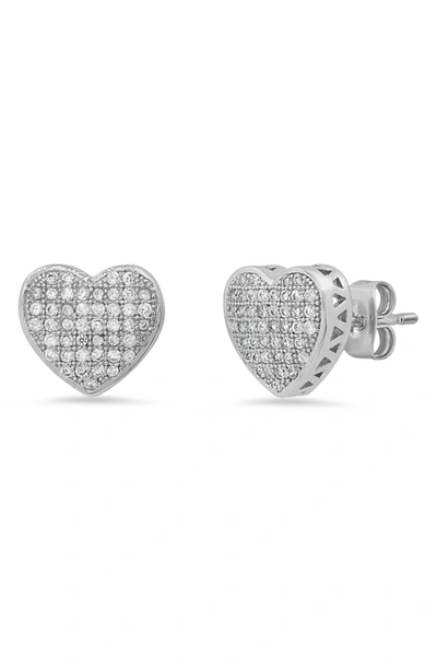 Hmy Jewelry Pave Simulated Diamond Heart Stud Earrings In Metallic