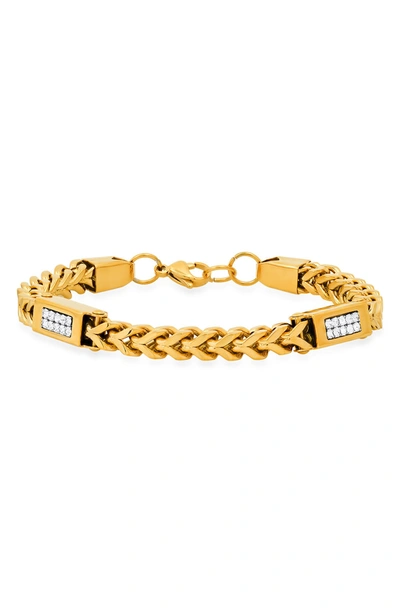 Hmy Jewelry 18k Gold Plated Stainless Steel Simulated Diamond Chain Bracelet In Yellow