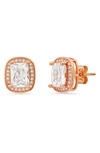 Hmy Jewelry Radiant-cut Simulated Diamond Halo Stud Earrings In Rose