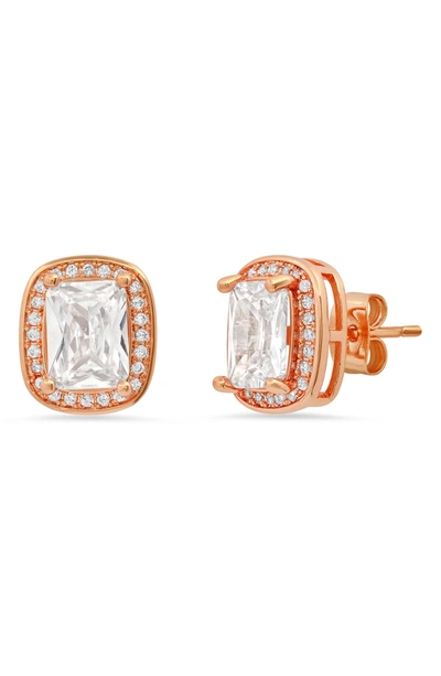 Hmy Jewelry Radiant-cut Simulated Diamond Halo Stud Earrings In Rose