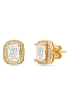 Hmy Jewelry Radiant-cut Simulated Diamond Halo Stud Earrings In Yellow