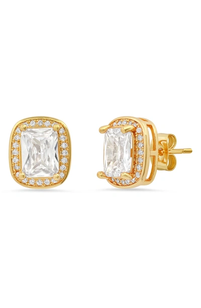 Hmy Jewelry Radiant-cut Simulated Diamond Halo Stud Earrings In Yellow