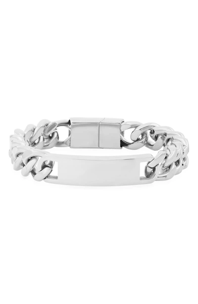 Hmy Jewelry Stainless Steel Cuban Link Chain Id Bracelet In Metallic