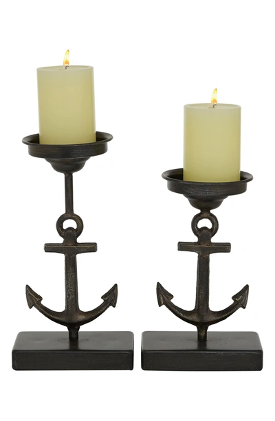 Willow Row Black Metal Coastal Candle Holders