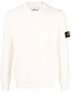 Stone Island Compass Motif White Crewneck Jumper In Neutrals
