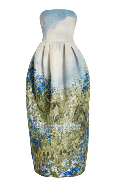 Oscar De La Renta Women's Floral-print Crepe Strapless Gown In Topaz Multi