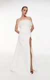 Rachel Gilbert Women's Linc Feathered Stretch Crepe Gown In White