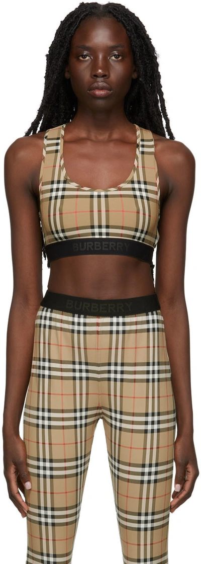 Burberry Beige Vintage Check Sports Bra In Yellow & Orange