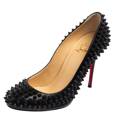 Pre-owned Christian Louboutin Black Leather Fifi Spikes Pumps Size 36