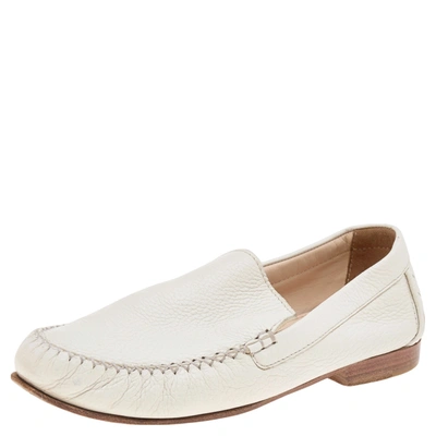 Pre-owned Bottega Veneta White Leather Slip On Loafers Size 39