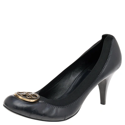 Pre-owned Tory Burch Black Leather And Elastic Caroline Pumps Size 40
