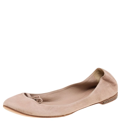 Pre-owned Chloé Beige Suede Embellished Bow Ballet Flats Size 36