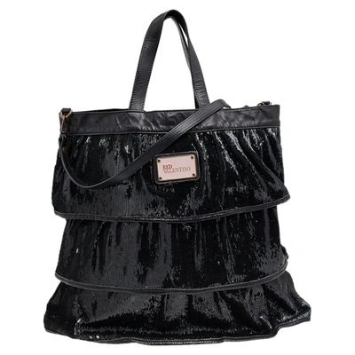 Pre-owned Red Valentino Black Ruffle Sequins Shoulder Bag