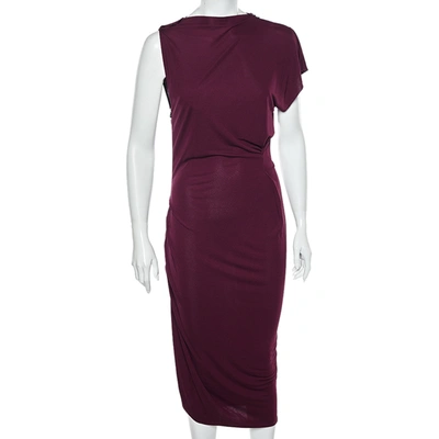 Pre-owned Roland Mouret Magenta Jersey Draped Detail Midi Dress L In Pink