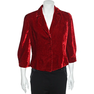 Pre-owned Emporio Armani Red Velvet Button Front Blazer L