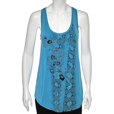 Pre-owned Roberto Cavalli Gym Blue Printed Jersey Tank Top S