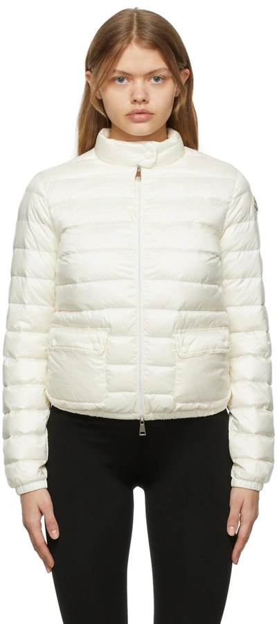 Moncler White Crop Down Jacket With Drawstring In Neutral