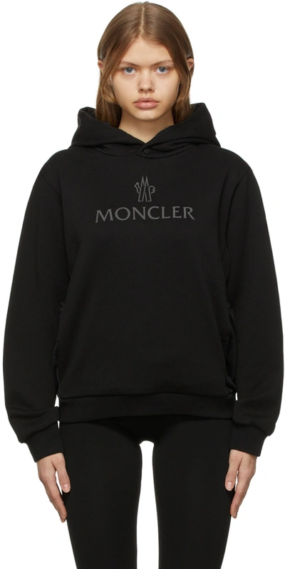 Moncler Logo印花拼接连帽衫 In Black