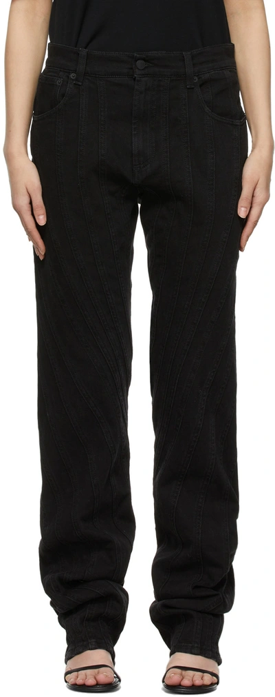 Mugler Seam-embellished Straight-leg High-rise Stretch-denim Jeans In Black