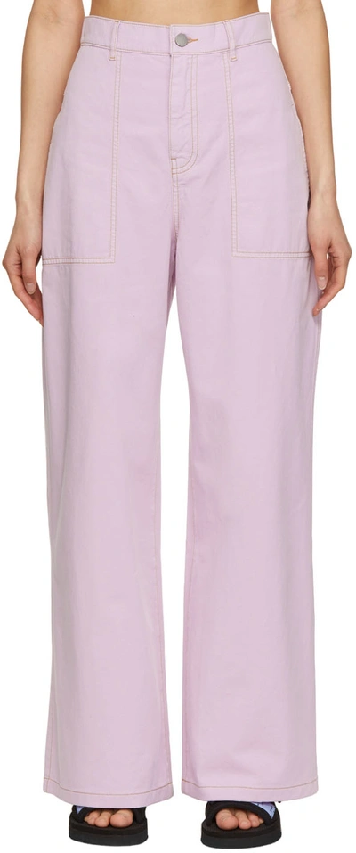 Mcq By Alexander Mcqueen Contrast Stitch Wide Cotton Pants In Purple