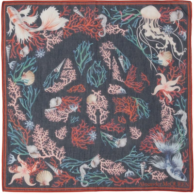 Alexander Mcqueen Under The Sea Cotton-silk Scarf In Navy