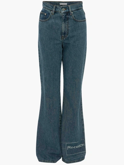 Jw Anderson Bootcut Embroidered Logo Jeans In Blue