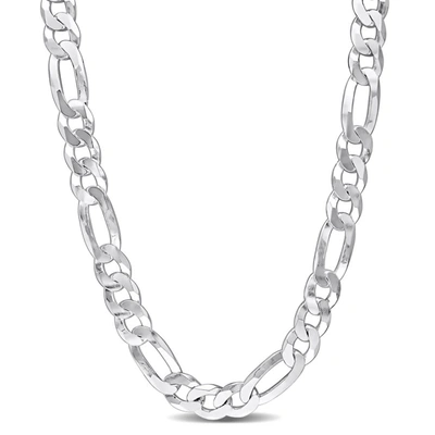 Amour Unisex 12.3 Mm Flat Figaro Chain Necklace Sterling Silver
