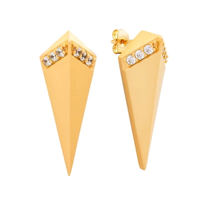 Sole Du Soleil Lupine Collection Women's 18k Yg Plated Satin Finish Prism Fashion Earring In Gold Tone,yellow