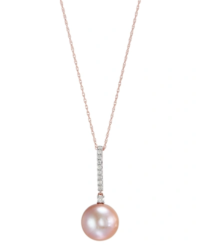 Honora White Cultured Ming Pearl (12mm) And Diamond (1/7 Ct. T.w.) 18" Pendant Necklace In 14k White Gold ( In Rose Gold