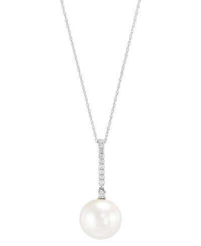 Honora White Cultured Ming Pearl (12mm) And Diamond (1/7 Ct. T.w.) 18" Pendant Necklace In 14k White Gold (