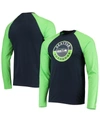 New Era Men's College Navy, Neon Green Seattle Seahawks League Raglan Long Sleeve T-shirt In Navy/neon