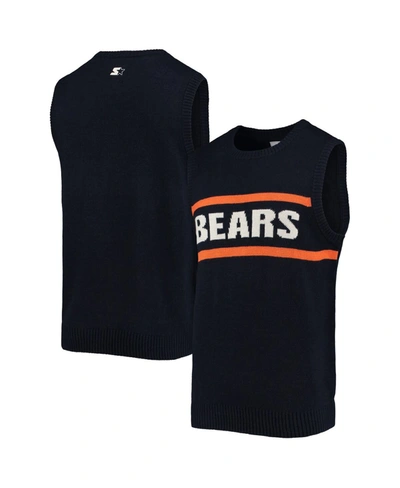 Starter Men's Navy, Orange Chicago Bears Player Sweater Vest In Navy/orange