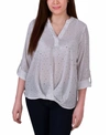 Ny Collection Petites Womens Metallic Work Day Wear Pullover Top In Ivory Cabaret
