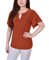 Ny Collection Plus Size Short Flutter Sleeve Knit Top In Rooibos Tea