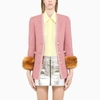 SAINT LAURENT PINK TWEED SINGLE-BREASTED JACKET WITH FAUX FUR CUFFS