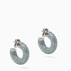 Amina Muaddi Silver Tone Cameron Mini Crystal Hoop Earrings In Light Blue