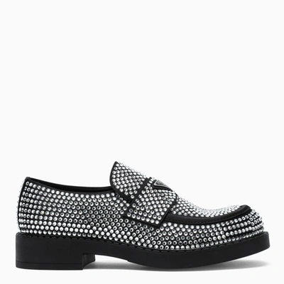Prada Chocolate Satin Loafers With Crystals - Atterley In Blue
